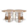 Esstisch-Set – 4 x Eloise in Beige mit Eichenoptik + Lewis-Esstisch Ø 120 aus Eiche mit Ausziehfunktion