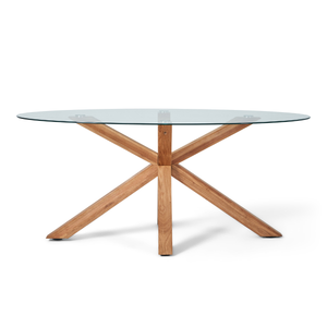 Sidney - Esstisch aus Glas mit massiven Eichenbeinen 175x90 cm