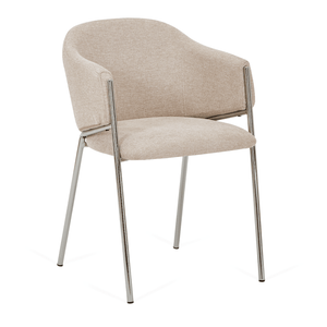 Carolina Esszimmerstuhl aus beige Bouclé mit chrome Beinen