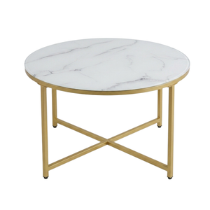 Ashley Couchtisch Ø80 cm in weißer Marmoroptik mit goldenen Querbeinen