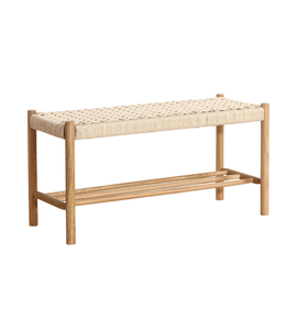 Mathew Bank aus Eiche mit geflochtener Sitzfläche, 90 x 35 x 45 cm