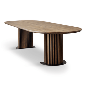 Matteo - Dielentisch Tisch mit Lattenrost aus massiver Räuchereiche 300x120x77 cm