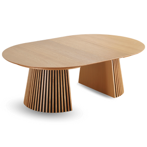 Lewis - Rundes Lamellen-Esstisch in Eichenfurnier mit Ausziehfunktion 150/190/230 CM - 2 Verlängerungsplatten inklusive