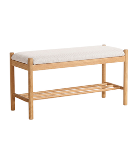 Mathew-Bank aus Eiche mit gepolstertem Sitz in Beige, 90 x 35 x 45 cm