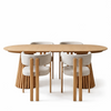 Esstisch-Set – 4 x Eloise in Beige mit Eichenoptik + Lewis-Esstisch Ø 120 aus Eiche mit Ausziehfunktion