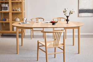 Joshua – Runder Esstisch aus naturfarbener Eichenfurnier mit Auszug 120/160/200 cm – inkl. 2 Ansteckplatten