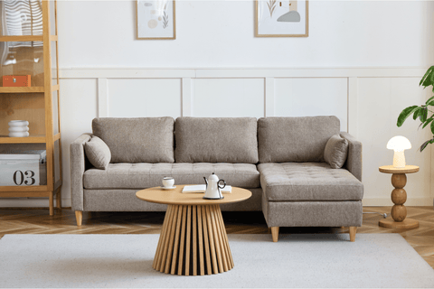 Lulu - Wendesofa mit Chaiselongue rechts und links in Sand - L: 215 x T: 82 x H: 78 cm