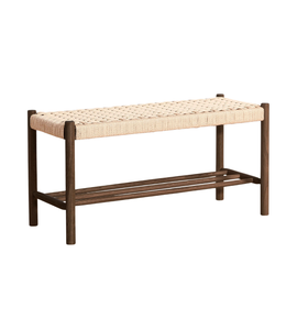 Mathew Bank aus geräucherter Eiche mit geflochtener Sitzfläche, 90 x 35 x 45 cm