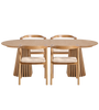 Esstisch-Set – Lewis-Esstisch mit Lamellen und Ausziehfunktion aus Eichenfurnier + 4 x Tori-Esszimmerstühle mit geflochtener Sitzfläche
