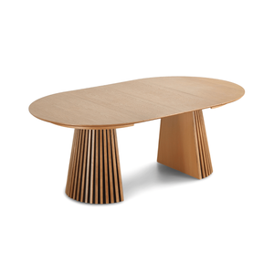 Lewis - Runder Esstisch mit Lattenrost in Eichenfurnier mit Verlängerung 100/140/180 cm - 2x Verlängerungsplatten inklusive