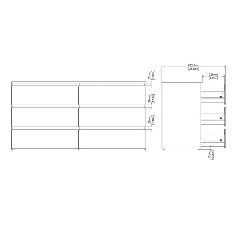 Kommode Maise H:70 x B:138 x B:41 cm mit 6 Schubladen in Eichenoptik