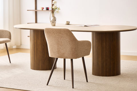 Jenna Esszimmerstuhl - Stoff sand mit geräucherter Eichenoptik