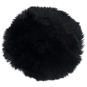 Schwarzes rundes Lammfellkissen in Schwarz Ø35 cm Imitation