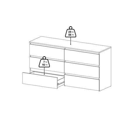 Kommode Maise H:70 x B:138 x B:41 cm mit 6 Schubladen in Eichenoptik