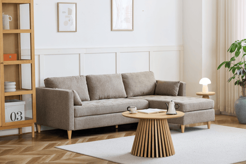 Lulu - Wendesofa mit Chaiselongue rechts und links in Sand - L: 215 x T: 82 x H: 78 cm