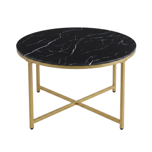 Ashley Couchtisch Ø80 cm in schwarzer Marmoroptik mit goldenen Querbeinen