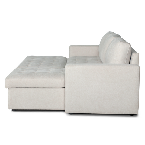 Sinus Schlafsofa mit Chaiselongue und Stauraum in beige, Rechts Und Links Wendbar