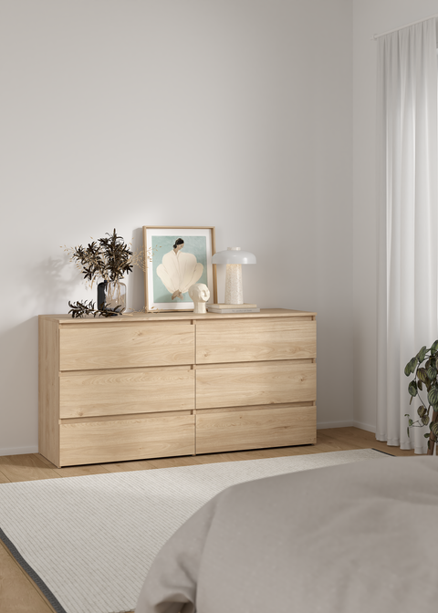 Kommode Maise H:70 x B:138 x B:41 cm mit 6 Schubladen in Eichenoptik