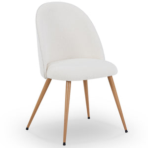 Annika Esszimmerstuhl – Weißer Bouclé-Stoff mit Beinen in Eichenholzoptik