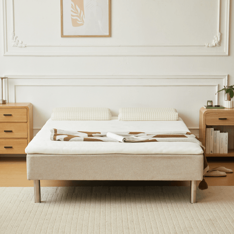 Boxspringbett in Beige 140x200 cm mit 4 cm PU-Schaum Topper, exkl. Bettbeine