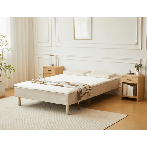 Boxspringbett in Beige 140x200 cm mit 4 cm PU-Schaum Topper, exkl. Bettbeine