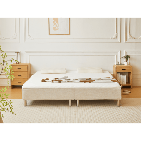 Boxspringbett in Beige 180x200 cm mit 4 cm PU-Schaum Topper, exkl. Bettbeine