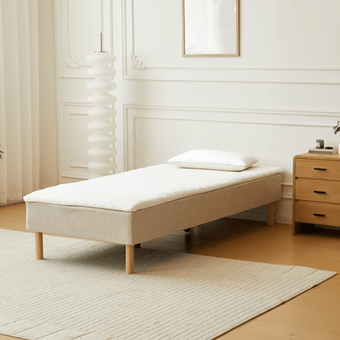 Boxspringbett in Beige 90x200 cm mit 4 cm PU-Schaum Topper, exkl. Bettbeine