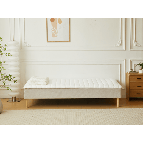 Boxspringbett in Beige 90x200 cm mit 4 cm PU-Schaum Topper, exkl. Bettbeine