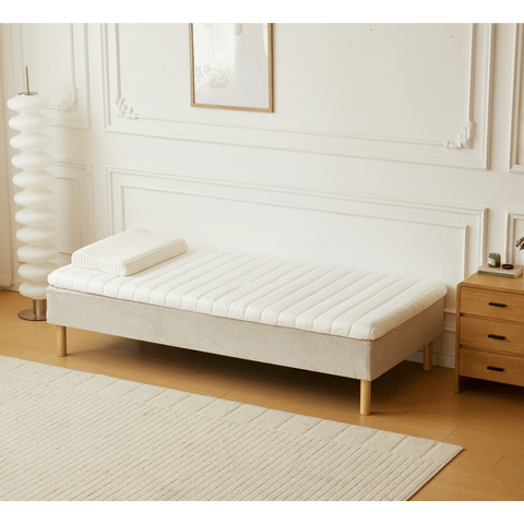 Premium Boxspringbett in Beige 90x200 cm mit 7 cm Memoryschaum Topper, exkl. Bettbeine