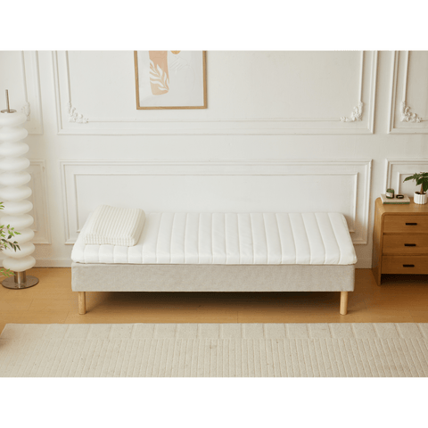 Premium Boxspringbett in Beige 90x200 cm mit 7 cm Memoryschaum Topper, exkl. Bettbeine