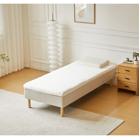 Premium Boxspringbett in Beige 90x200 cm mit 7 cm Memoryschaum Topper, exkl. Bettbeine