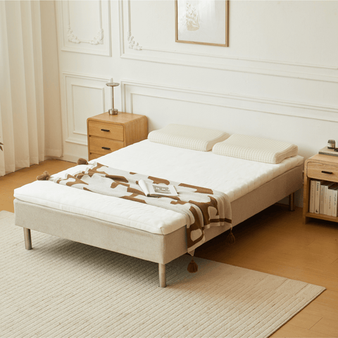 Premium Boxspringbett in Beige 140x200 cm mit 7 cm Memoryschaum Topper, exkl. Bettbeine