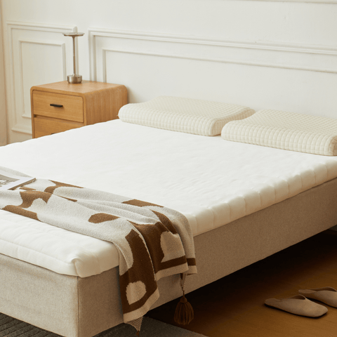 Premium Boxspringbett in Beige 140x200 cm mit 7 cm Memoryschaum Topper, exkl. Bettbeine