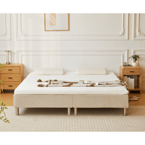 Premium Boxspringbett in Beige 180x200 cm mit 7 cm Memoryschaum Topper, exkl. Bettbeine