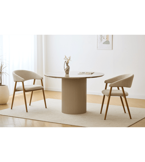 Ebba Esszimmerstuhl - Beige Textil mit Beinen in Eichenoptik