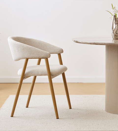 Ebba Esszimmerstuhl - Beige Textil mit Beinen in Eichenoptik