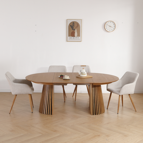 Jenna Esstischstuhl - beige Textil mit Eichenoptik