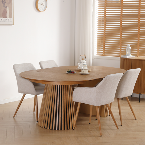 Jenna Esstischstuhl - beige Textil mit Eichenoptik