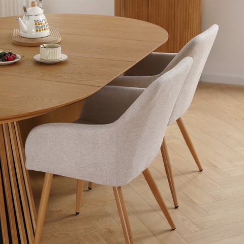 Jenna Esstischstuhl - beige Textil mit Eichenoptik