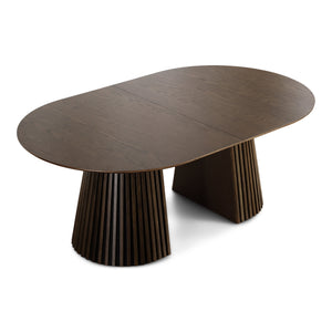 Lewis – Ovaler Esstisch mit Lamellen aus geräuchertem Eichenfurnier mit Auszug 200/250/300 cm – 2 Zusatzplatten inklusive