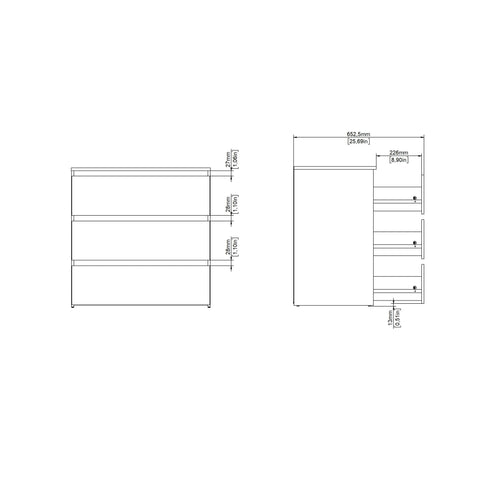 Kommode Maise H:70 x B:70 x T:41 cm mit 3 Schubladen in Eichenoptik