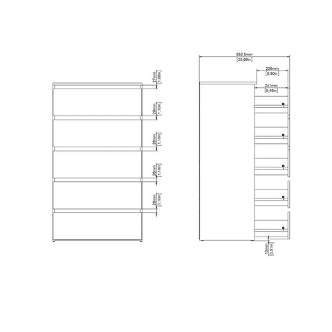 Maise Kommode H:114 x B:65 x T:41 cm mit 5 Schubladen in weiß