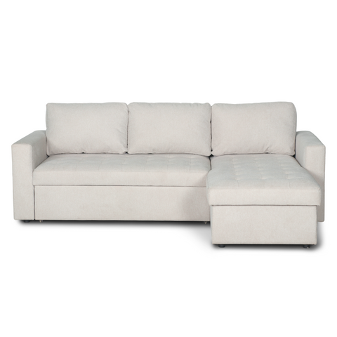Sinus Schlafsofa mit Chaiselongue und Stauraum in beige, Rechts Und Links Wendbar