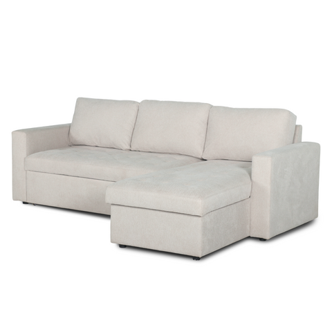Sinus Schlafsofa mit Chaiselongue und Stauraum in beige, Rechts Und Links Wendbar