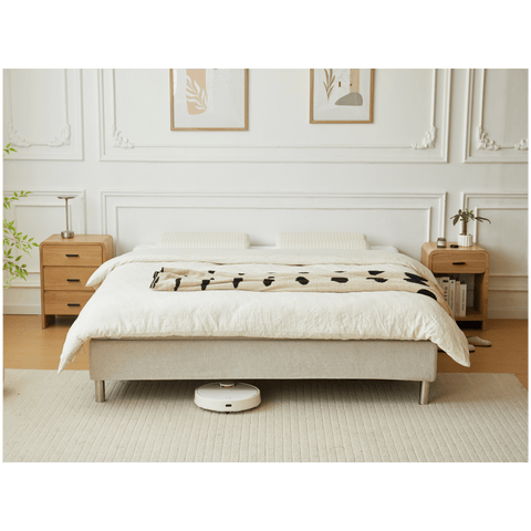 Premium Boxspringbett in Beige 180x200 cm mit 7 cm Memoryschaum-Topper, inkl. Bettbeine in Chrom