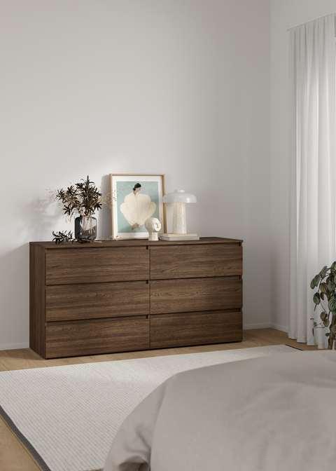 Kommode Maise H:70 x B:138 x B:41 cm mit 6 Schubladen in Räuchereichenoptik