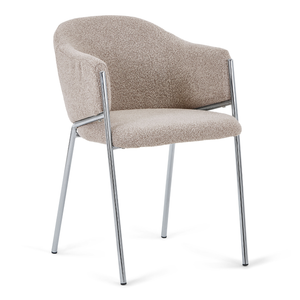 Carolina Esszimmerstuhl aus beige Bouclé mit chrome Beinen