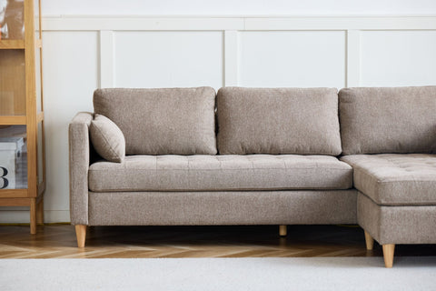 Lulu - Wendesofa mit Chaiselongue rechts und links in Sand - L: 215 x T: 82 x H: 78 cm