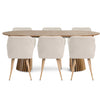 Esstisch-Set – Lewis-Lamellen-Esstisch Ø 120 cm mit Ausziehfunktion aus Eichenfurnier + 6 x Jenna-Esszimmerstühle in Beige