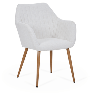 Vanessa Esszimmerstuhl mit Armlehnen – weiße Bouclé und Eichenoptik